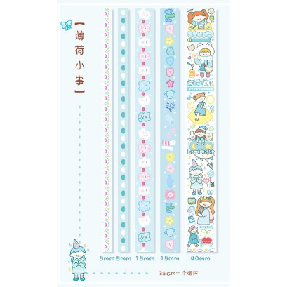 Hộp Washi Tape 5 Cuộn Băng Keo Sticker Giấy Trang Trí Sổ Lưu Niệm DIY - Văn Phòng Phẩm Sáng Tạo