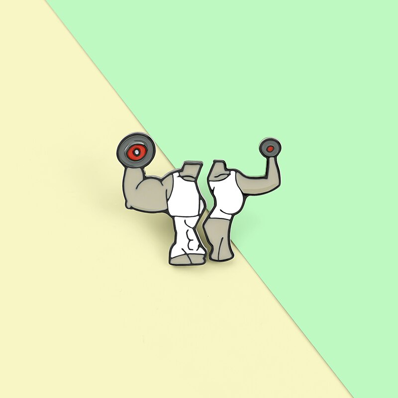 Huy hiệu cài áo kim loại tráng men hình quả tạ thể dục thể thao