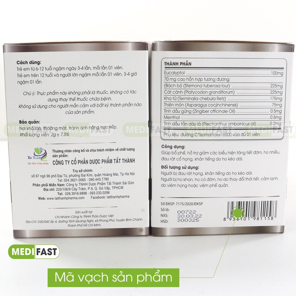 Viên Kẹo Ngậm Ho Bổ Phế Ích Phế Khang - Giúp Giảm Đau Rát Họng, Dùng Được Cho Người Tiều Đường Từ Thảo Dược Gói 10 Viên