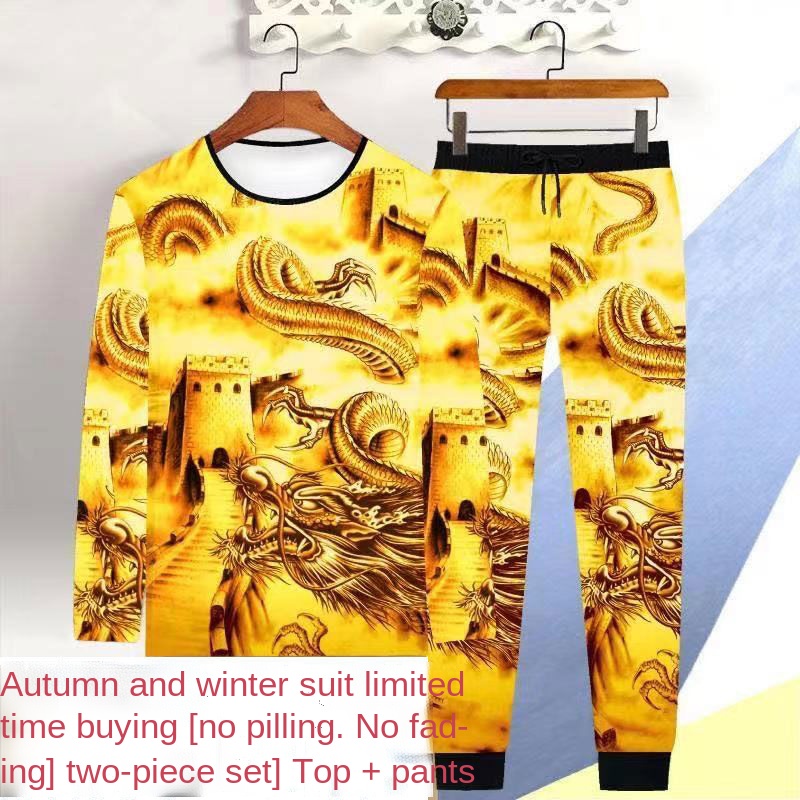 Set Đồ Hai Mảnh Áo Thun Tay Dài In Hình 3D Và Quần Dài Thời Trang Mùa Thu Cho Nam