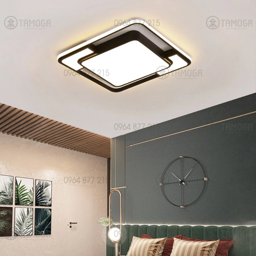 Đèn mâm ốp trần hình vuông, đèn trang trí phòng khách 3 chế độ ánh sáng OT 1020 + Tặng kèm khiển