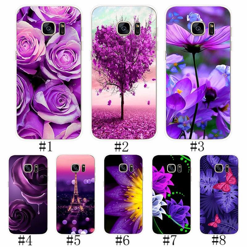 Ốp Điện Thoại TPU Dẻo Họa Tiết Hoa Tím Xinh Xắn Cho Samsung Galaxy S6 S6Edge S7 Edge S8 S8 + Plus