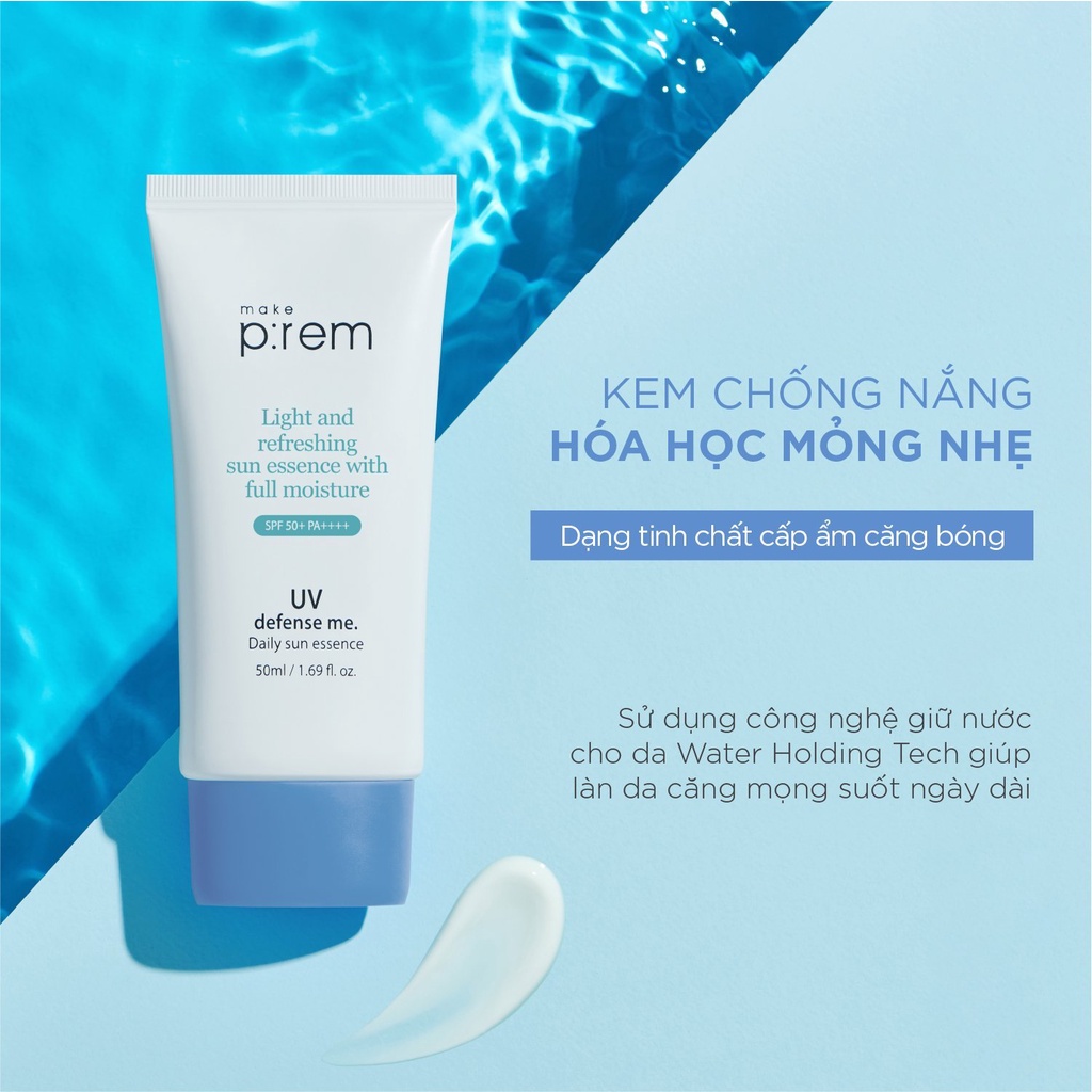 Kem chống nắng mỏng nhẹ dưỡng ẩm Make P:rem UV Defense Me. Daily Sun Essence 50ml