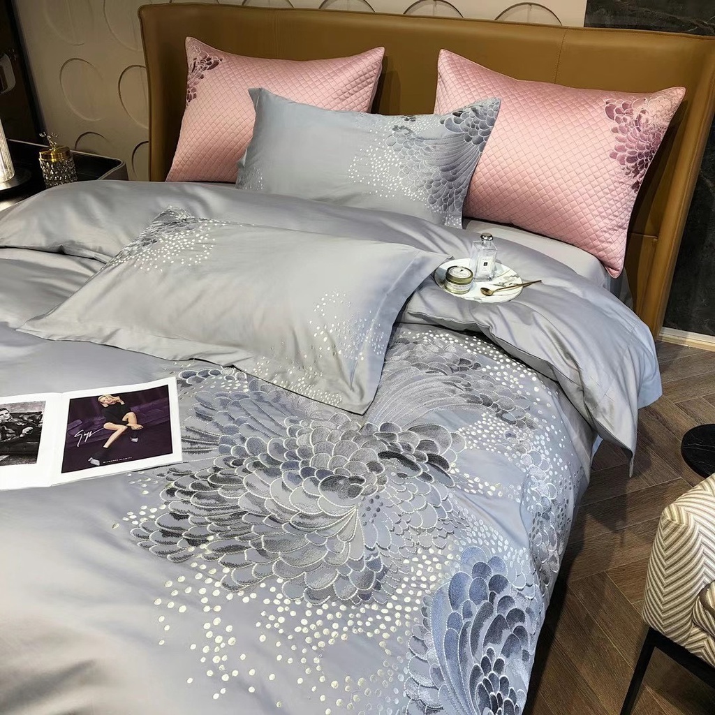 Bộ Chăn Ga Gối Lụa 100S  LUXURY Sang Trọng Hoạ Tiết Thêu 5D nổi bật Giá rẻ