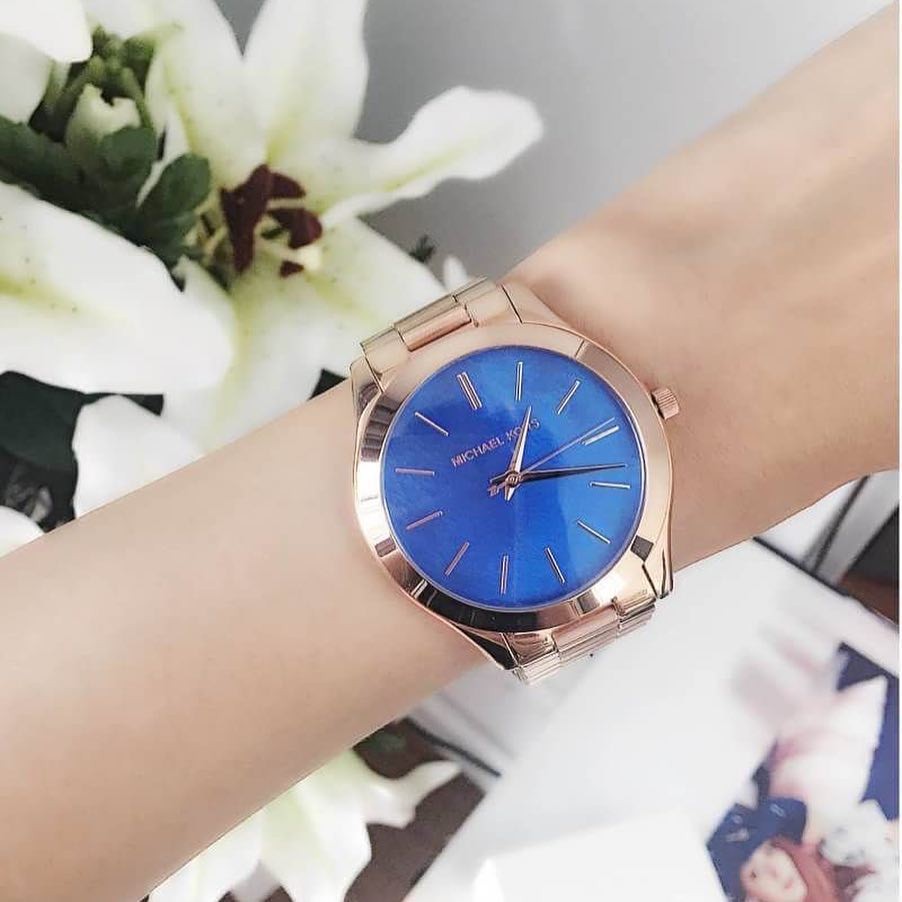 Đồng hồ đeo tay NỮ bằng thép không gỉ Slim Runway Quartz Rose Gold MK3494 | HÀNG CHÍNH HÃNG