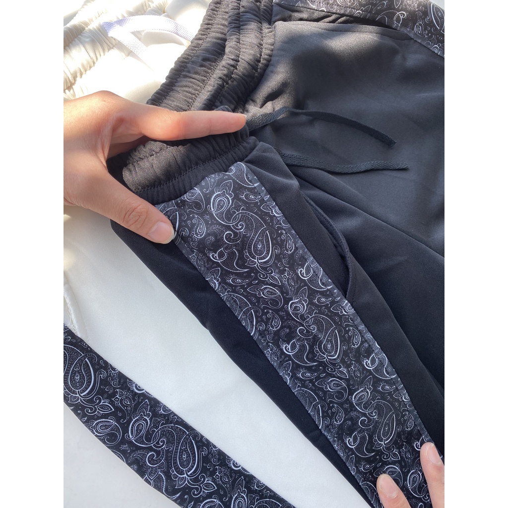 Quần ống rộng nam nữ họa tiết Paisley Badana FFSTORE vải cotton thun có dây rút, quần baggy jogger thể thao