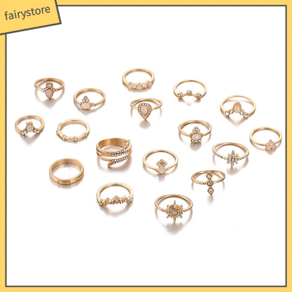 Set 17 nhẫn đeo đốt ngón tay phong cách Bohemian sành điệu cho nữ