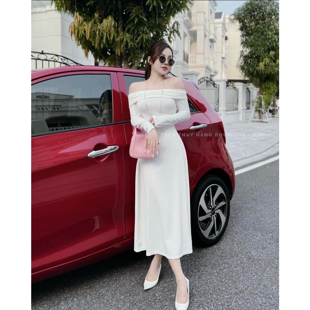 Đầm Body Trể Vai Dáng Dài Cách Điệu