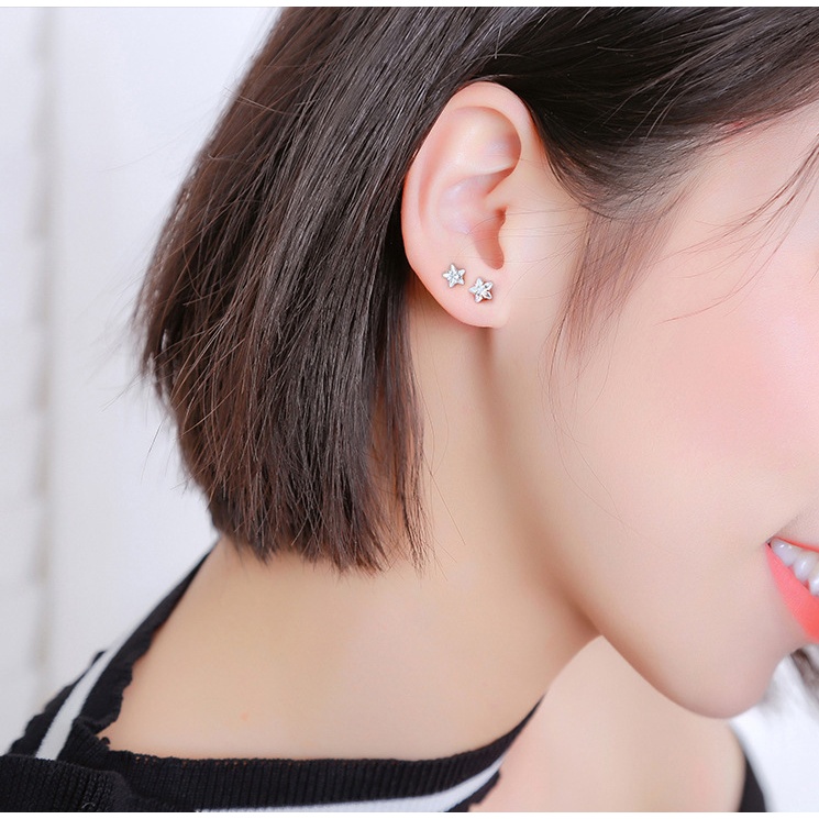 Bông tai titan nữ đính đá mặt ngôi sao 3 mm 4 mm 5 mm lấp lánh (giá 1 chiếc)