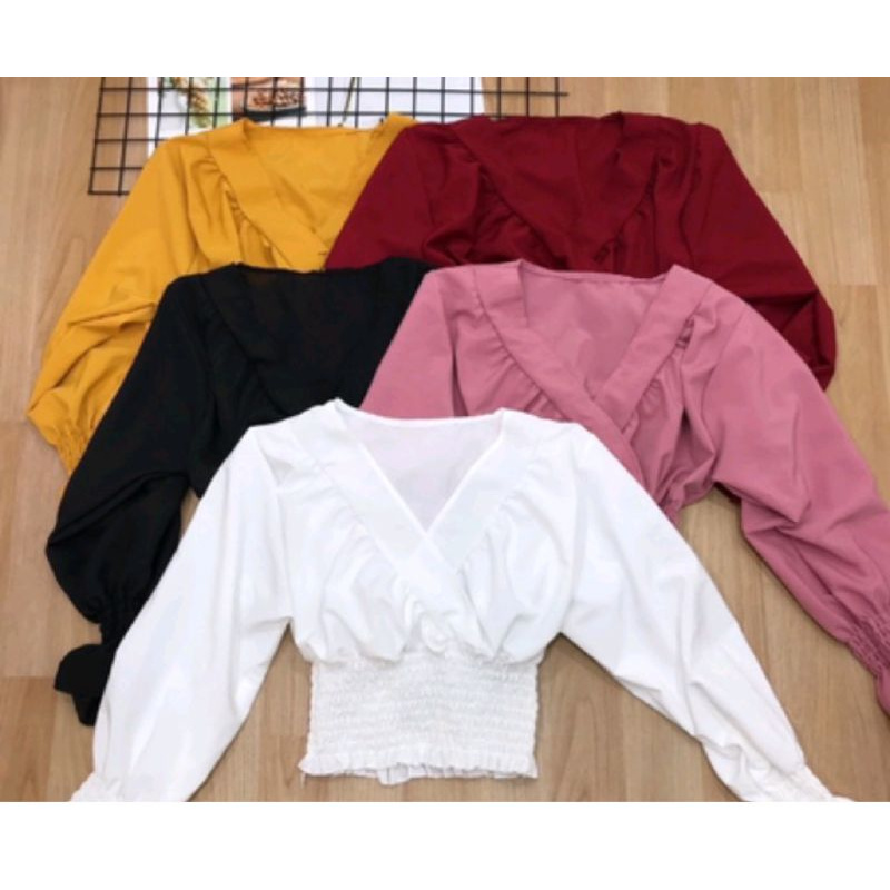 Áo cổ chéo bo eo