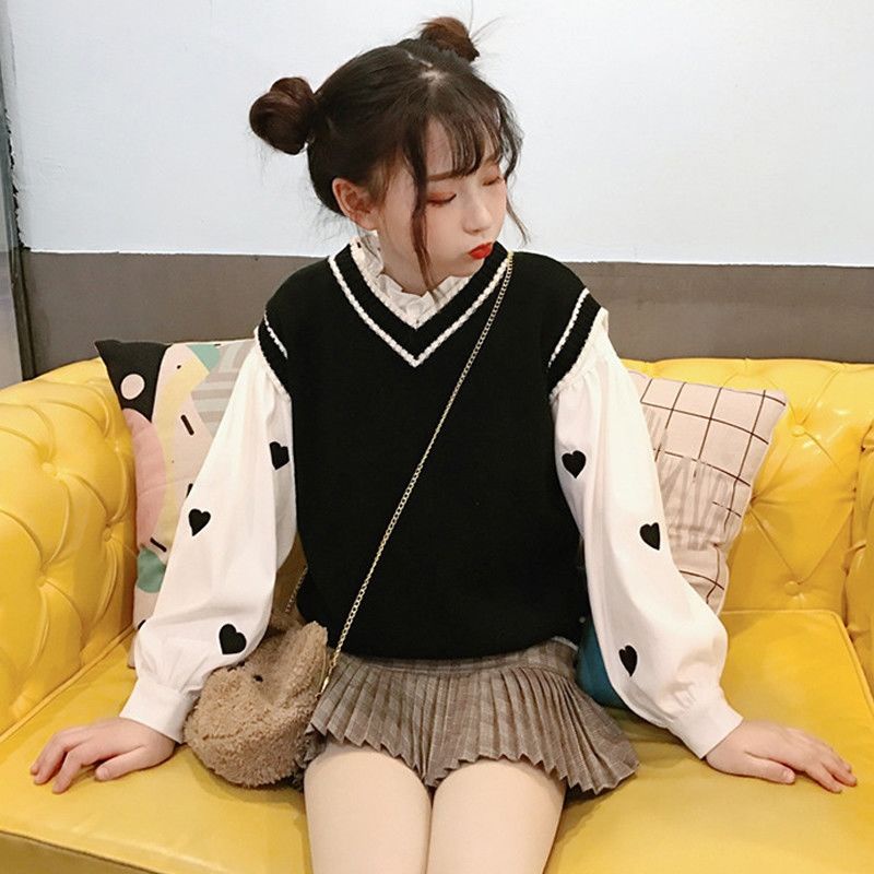 Áo Sơ Mi Tay Dài Phồng Thêu Họa Tiết Trái Tim Phong Cách Hàn Quốc Dành Cho Nữ