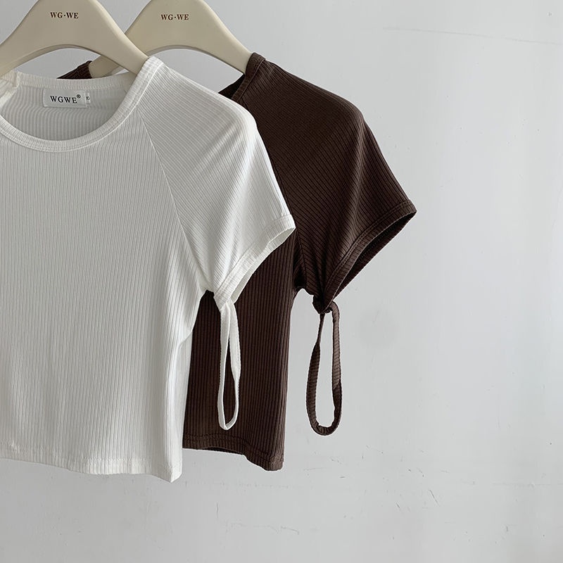 Áo Thun Tay Ngắn Thiết Kế Cổ Tay Áo Màu Trắng Thời Trang Mùa Hè Hàng Mới Dành Cho Bạn Nữ