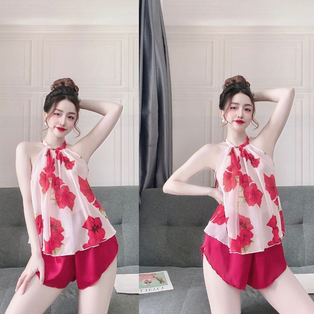 Đồ ngủ nữ ❣️FREE SHIP❣️Đồ ngủ sexy BIGSIZE lụa Chiffon phối Satin cao cấp mềm mại xinh xắn <72KG