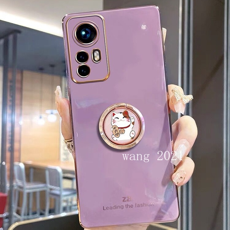 Ốp Điện Thoại Mềm Mạ Điện Màu Kẹo Có Vòng Đỡ Hình Mèo May Mắn 2022 Cho Xiaomi 12T Pro 12 Lite POCO M5s C40