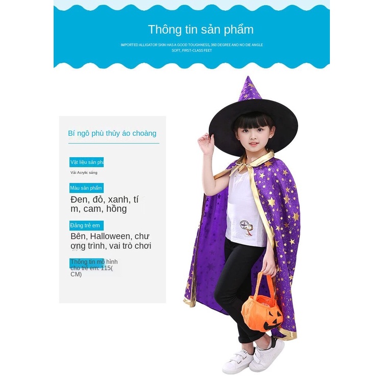 Bộ đồ hóa trang phù thủy kèm nón phù thủy dành cho bé 3-12 tuổi