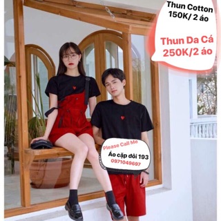 Áo thun đôi in tim đỏ (có 2 loại thun da cá và thun cotton)