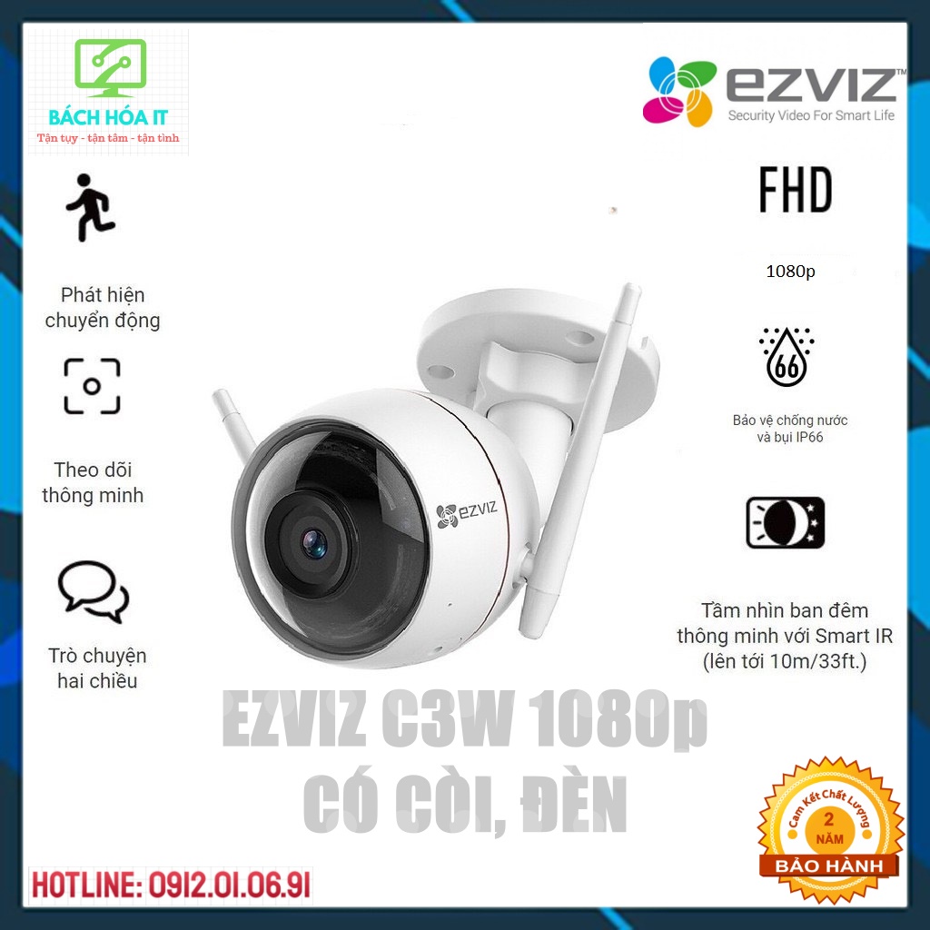 Camera IP Wifi ngoài trời EZVIZ CV310, EZVIZ C3W 1080p, có còi đèn, báo động, chính hãng, bảo hành 24 tháng