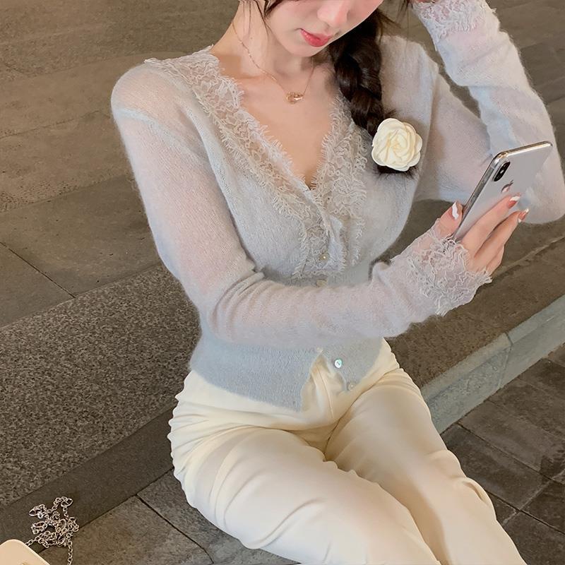 Áo Cardigan Dệt Kim Tay Dài Cổ Chữ V Phong Cách Thời Trang Pháp  tao bao
