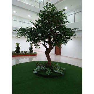 Combo 100 cành si xanh viền trắng và 50 cành lá phong đỏ làm cây giả trang trí