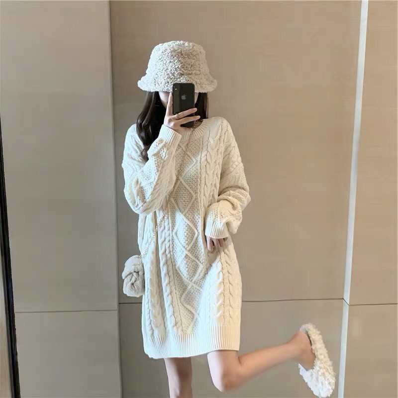 (ORDER) Áo len nữ xoắn thừng dày dặn dáng dài rộng trùm mông style Hong Kong (NEW ARRIVALS)