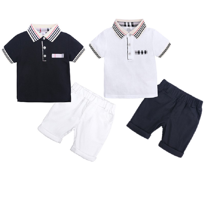 Set Áo Thun Polo Và Quần Short Phong Cách Hàn Quốc Dành Cho Bé Trai