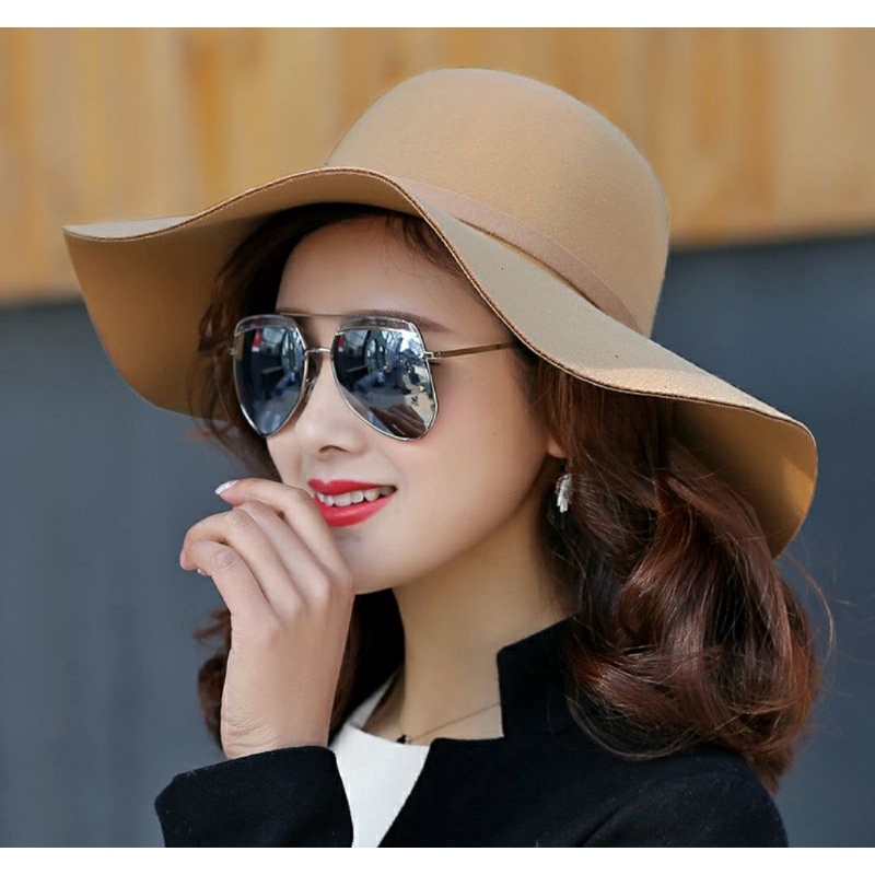 Nón mũ nỉ rộng vành nữ đẹp fedora màu kem Lh 0917399527