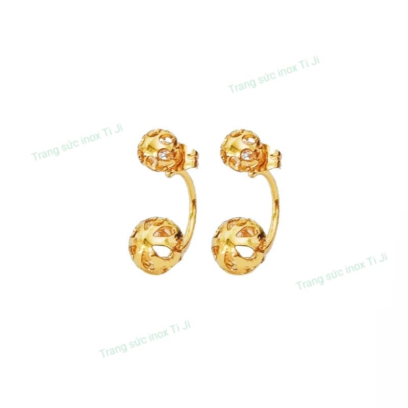 Bông tai inox xi vàng kiểu trái châu cánh cung, đẹp sang trọng