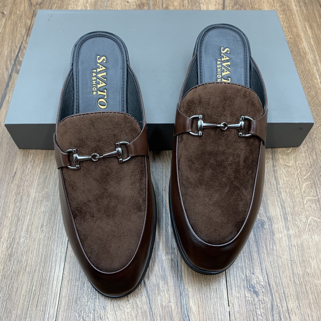 Giầy sục nam da bò vá da lộn đế cao su siêu bền