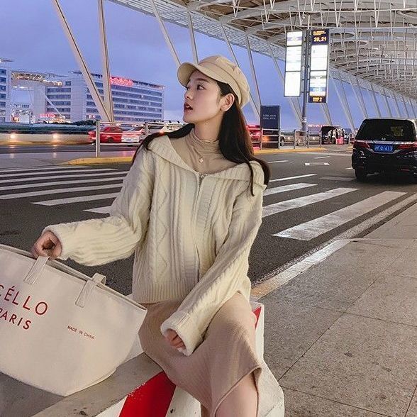 Áo Khoác Cardigan Dệt Kim Có Mũ Trùm Dáng Rộng Cho Nữ