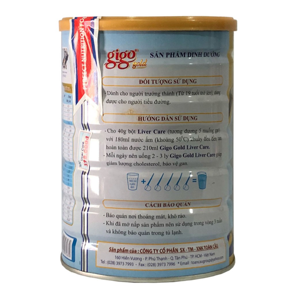 [CHÍNH HÃNG] Sữa Bột Gigo Gold Liver Care Hộp 900g