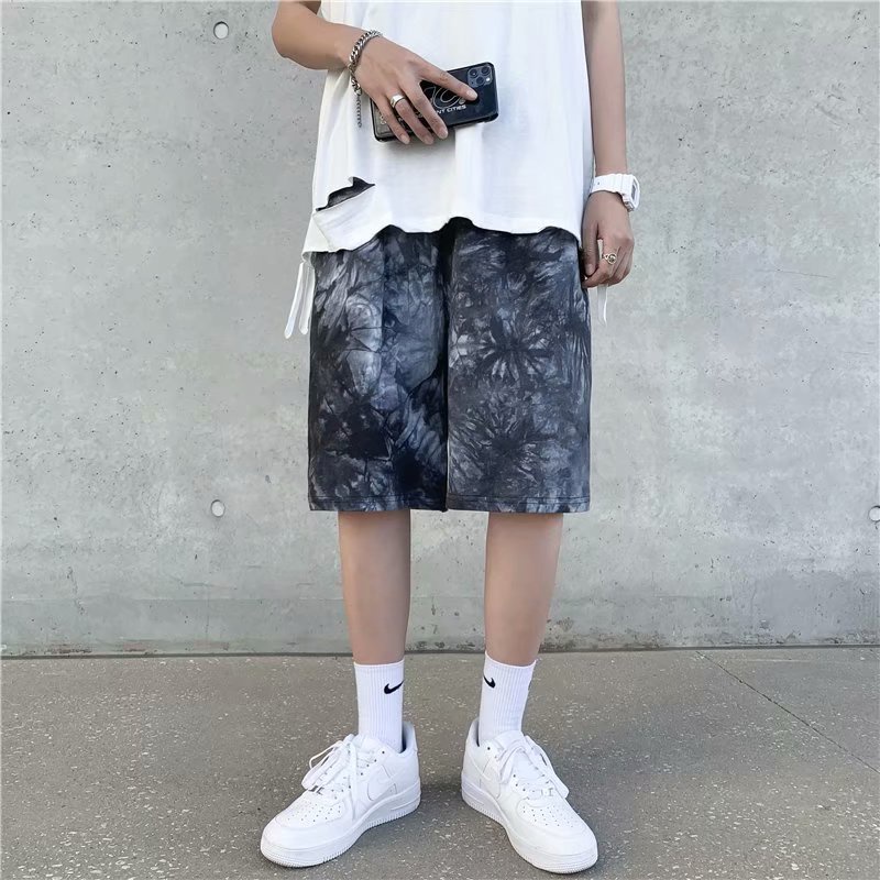 Quần Short Bóng Rổ Ống Rộng Nhuộm Màu Đen Phong Cách Hip Hop Đường Phố Cá Tính Cho Nam