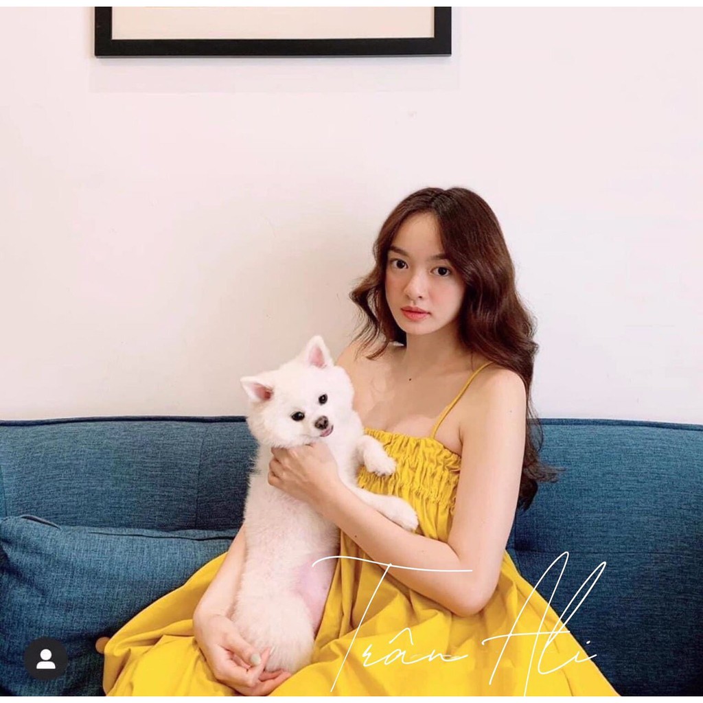 Đầm hai dây suông nhún ngực dễ thương | BigBuy360 - bigbuy360.vn