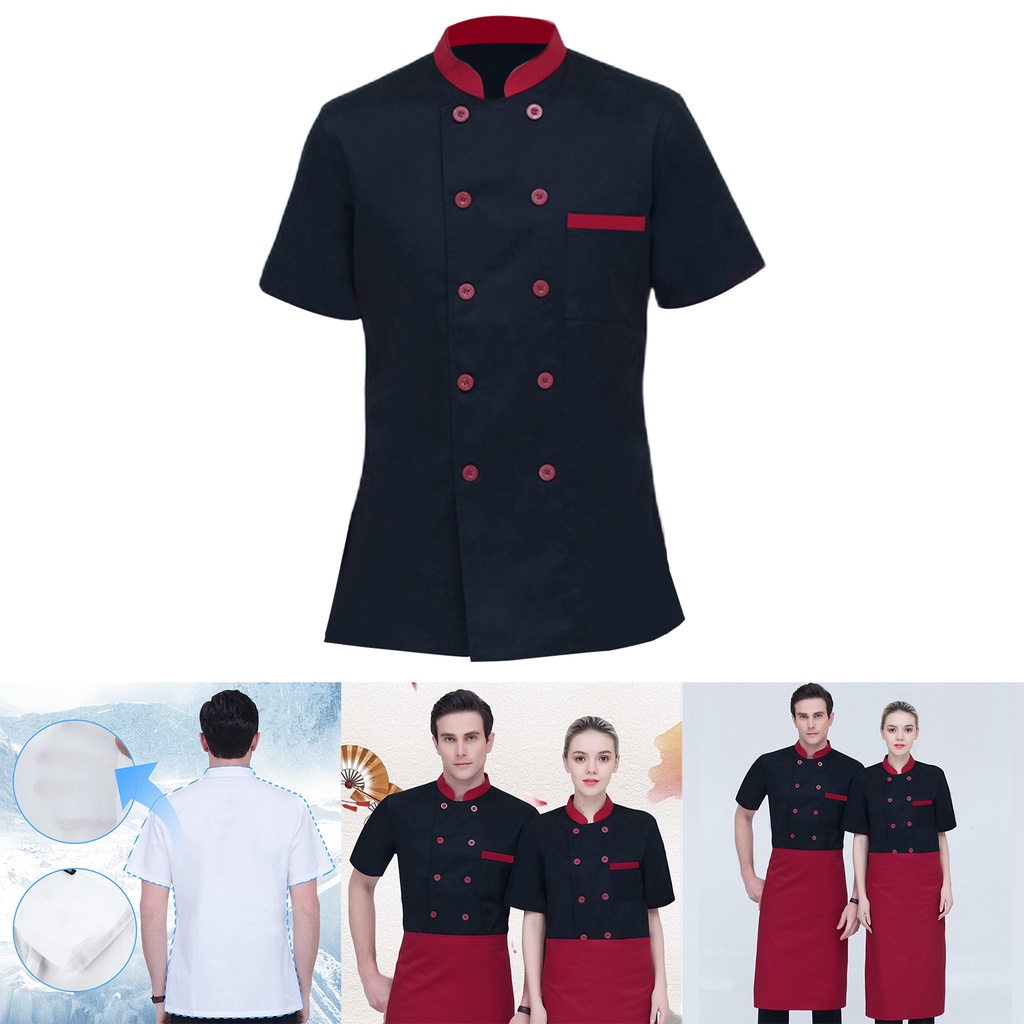 [Lovoski] Áo Đồng Phục Đầu Bếp Tay Ngắn Màu Trắng Mùa Hè Mới Cho Nam