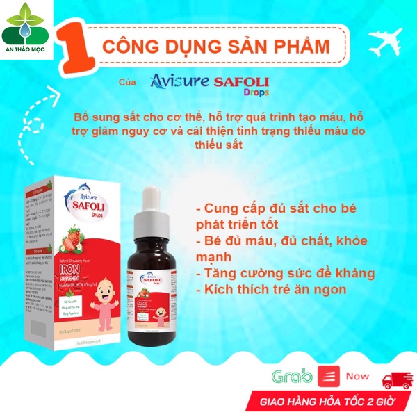 Sắt Hữu Cơ Nhỏ Giọt Avisure Safoli Drops Bổ Sung Cho Bé Thiếu Máu Do Thiếu Sắt, Trẻ Ốm Yếu Còi.Chai 20ml