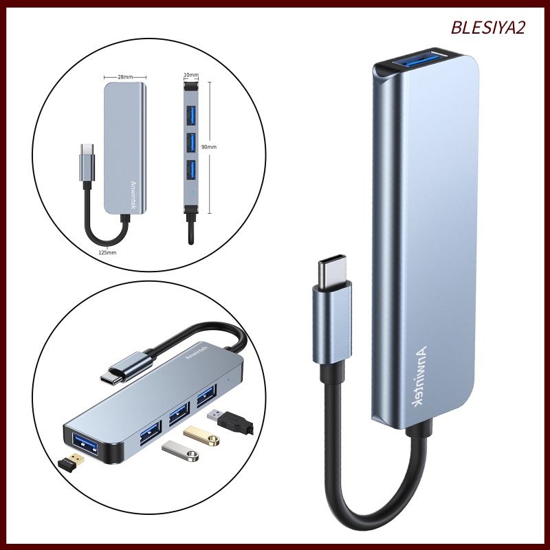 [BLESIYA2] USB-C Type C to USB 3.0 USB 2.0 4 Port Hub Adapter Splitter Expansion Silver