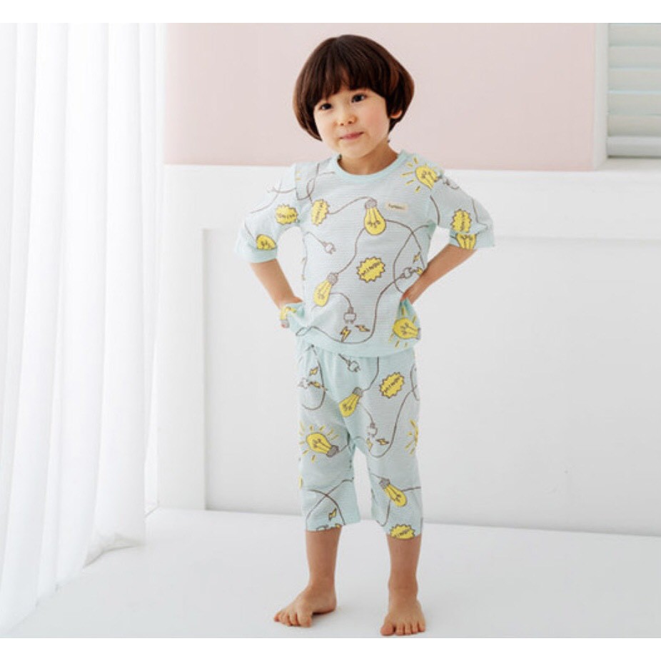 (130) Bộ tay lỡ cotton giấy xuất Hàn hoạ tiết bóng đèn The Minou 2 màu