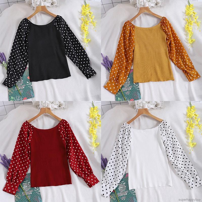 Áo Kiểu Tay Phồng Hoạ Tiết Chấm Bi Thiết Kế Ngọt Ngào Cho Phái Nữ