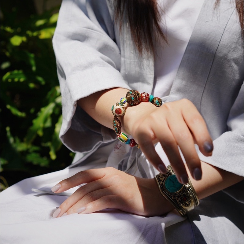 -Vòng tay thiết kế, Lưu Ly charm Inlay Tây Tạng - Bình an thu hút vận khí - Mẫu thiết kế
