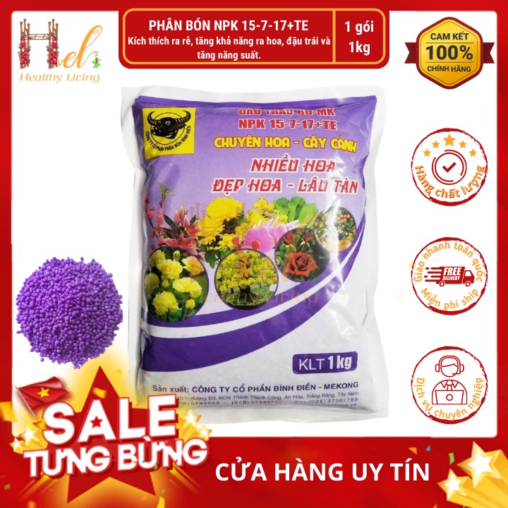 Phân bón Đầu Trâu NPK chuyên cho hoa, cây cảnh 15-7-17+TE Trồng Rau Sạch Bằng Đất Sạch, Xơ Dừa