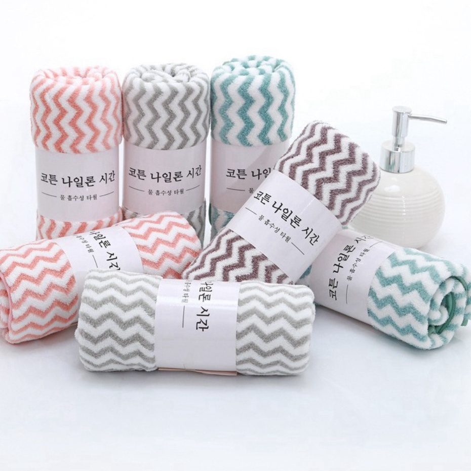 Khăn Mặt Lông Cừu Hàn Quốc 50x30cm Siêu Thấm Hút Loại Có Dòng Kẻ - Khăn Xuất Hàn [ #KHĂN MẶT LÔNG CỪU 5000 ]