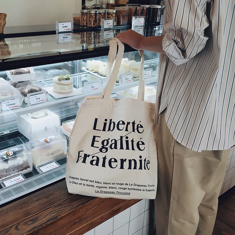 Túi tote đi học nữ vải Canvas hàn quốc giá rẻ in hình Liberte Egalite Fraternite
