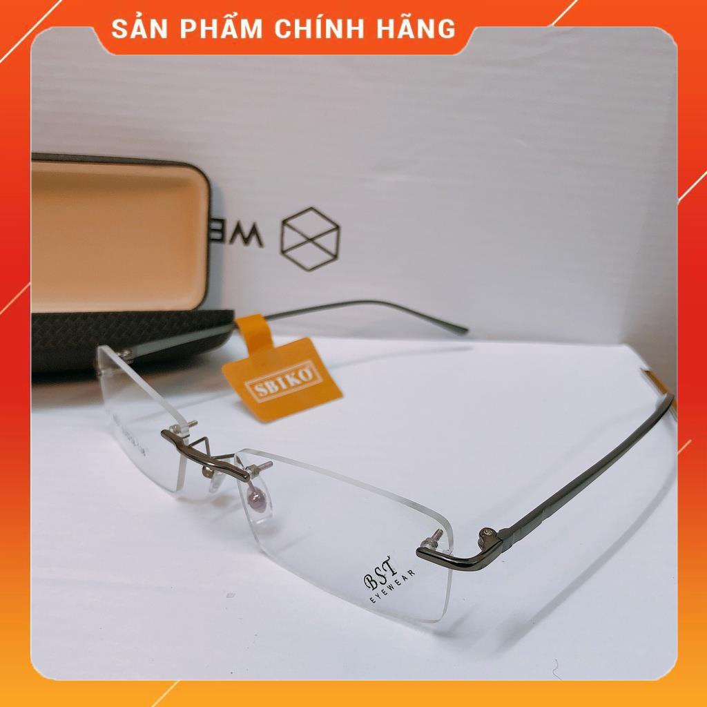Gọng kính khoan danh nhân BST Nhật bản màu xám tro hợp kim titan siêu nhẹ