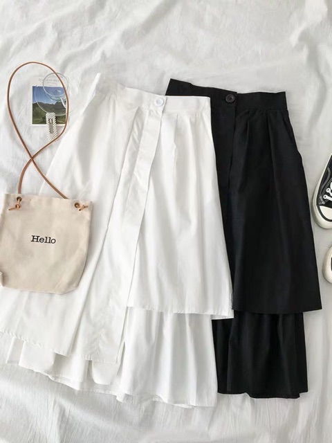 Chân váy dáng xòe kiểu vạt lệch ulzzang 2 màu trắng đen cực xinh | BigBuy360 - bigbuy360.vn