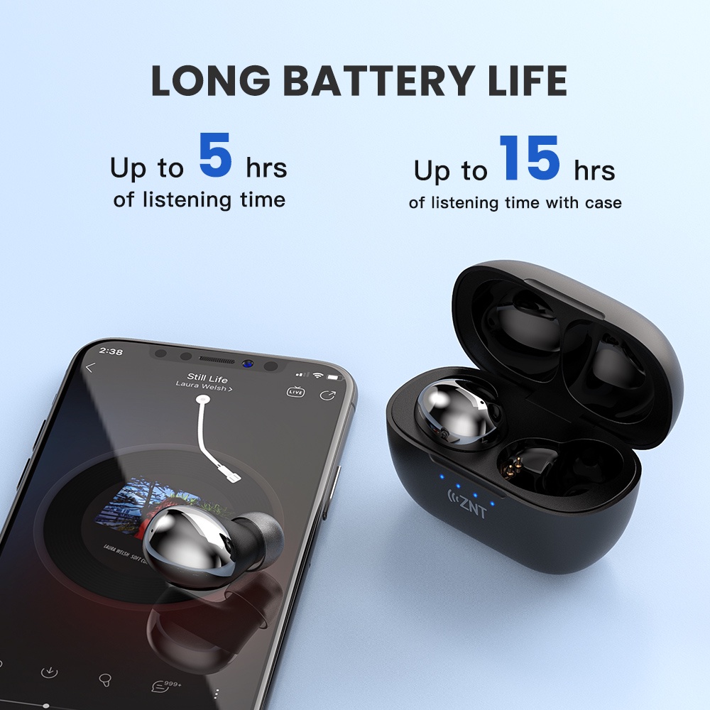 [ZNT RockHiFi] Wireless Earphone bluetooth 5.0 Deep Bass Builit-in Mic with best calling function