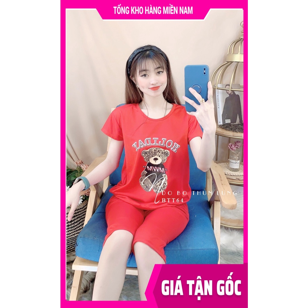 Đồ bộ thun lửng cho nữ mặc nhà vải mềm mịn mát in hình gấu hoạt hình dễ thương BTT64