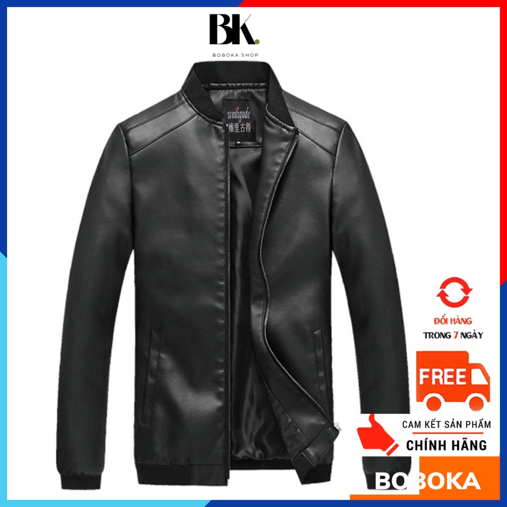 🔥GIẢM GIÁ🔥Áo khoác da nam Bomber kiểu dáng Hàn Quốc áo khoác da PU nhập khẩu cao cấp -DN01