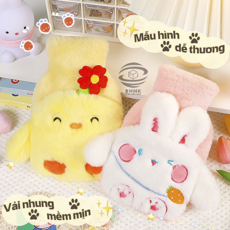 Túi chườm nóng lạnh giúp giảm đau bụng kinh họa tiết dễ thương bọc lông mềm mịn 500ml