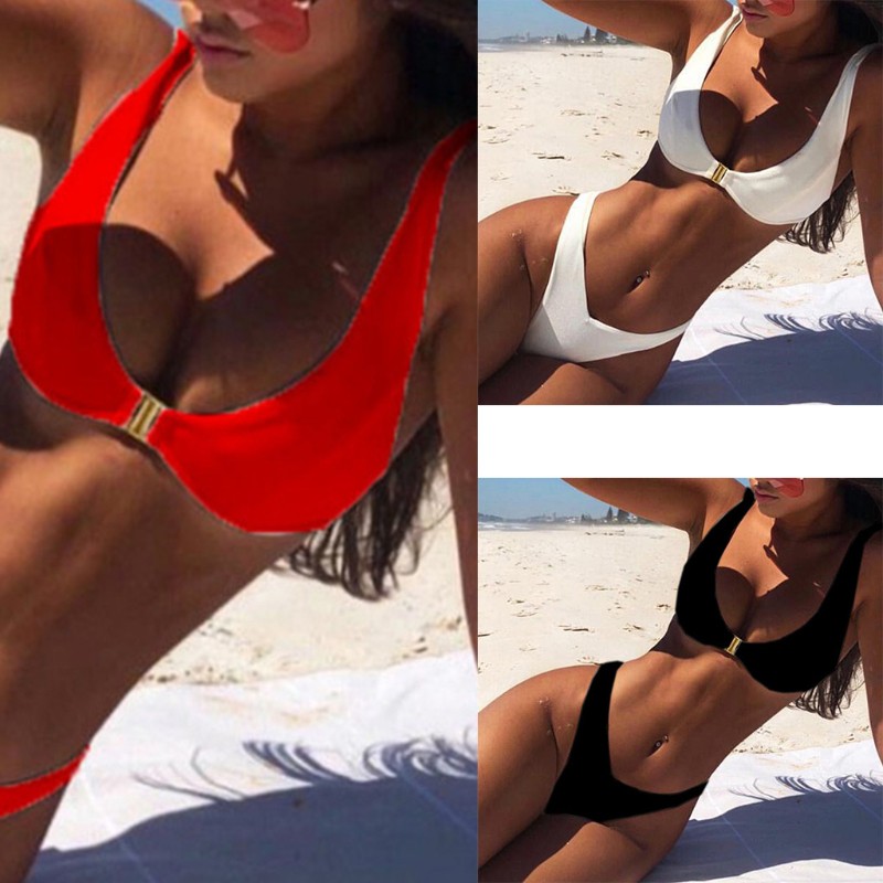 Bikini 2 Mảnh Màu Trơn Gợi Cảm Cho Nữ