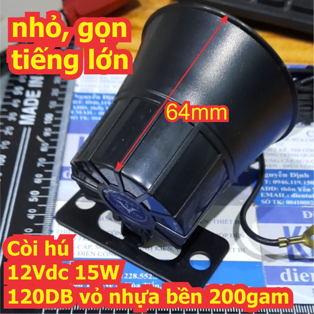 Còi hú còi báo động tiếng cấp cứu áp 5 - 12Vdc 15W 120DB vỏ nhựa bền 200gam kde7322