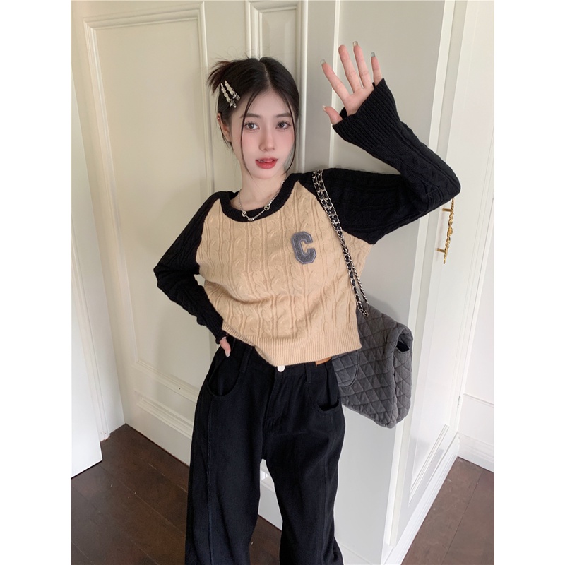 ZHELIHANGFEI Áo Len Tay Dài Lưng Cao Kiểu Dáng Sexy Dễ Phối Đồ